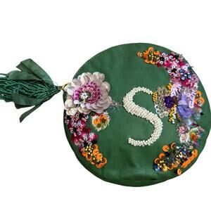 Anna Harlow Russo Anthropolgie Embellished Leather Coin Purse Floral Initial S